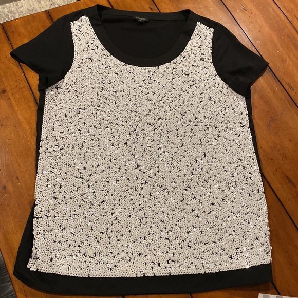 Ann Taylor Black Top covered in White Sequins - Picture 2 of 14